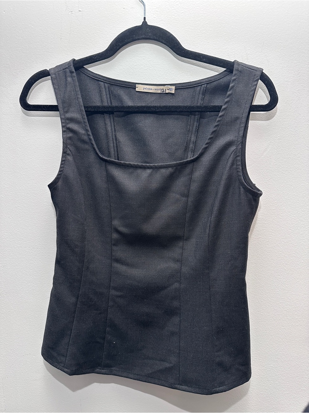 Paloma Wool Wool Blend Square Neck Corset Tank Top Black Size 36 Made in Spain